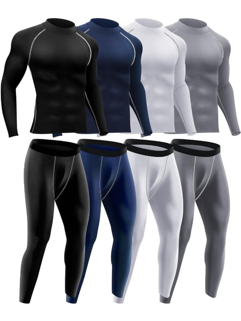 Men's Compression Base Layer Set - Long Sleeve Shirt & Pants for Gym, Yoga